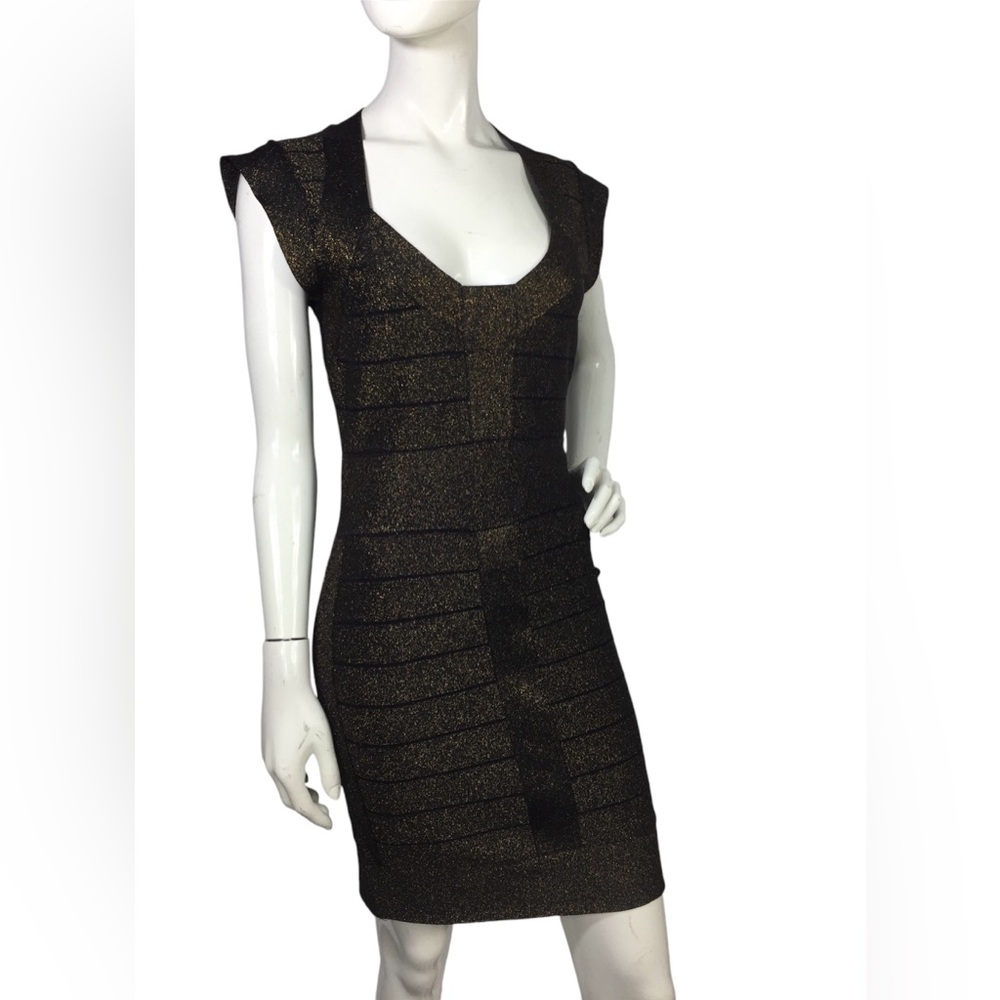 French Connection Bandage Dress Black Gold US 8